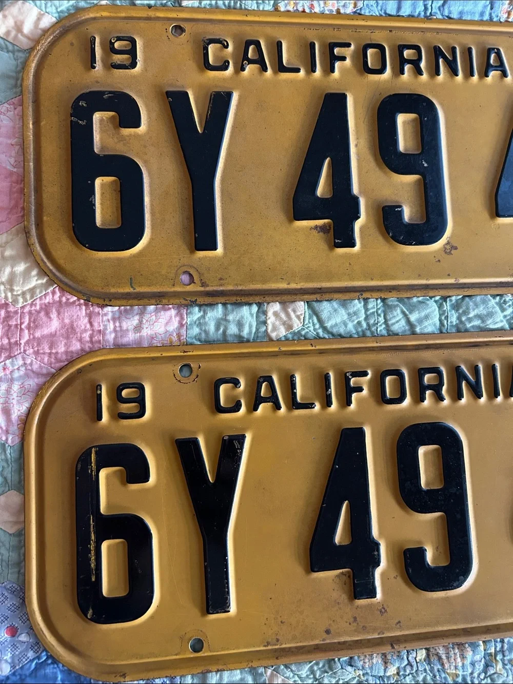 California License Plate Wall Art - Black on Yellow Vintage Set